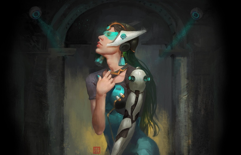front view, Symmetra (Overwatch), women, one person, clothing, adult, untitled, three quarter length, 1080P, beautiful woman, Overwatch, hat, hairstyle