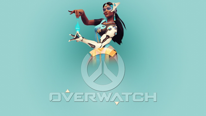 Overwatch, text, Satya Vaswani, young adult, colored background, digital composite, video games, blue, women, one person, representation, full length, happiness