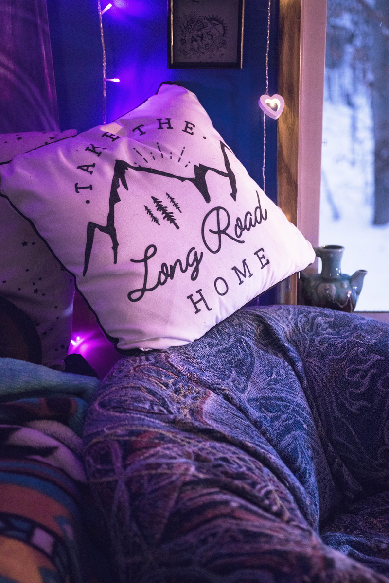 long road, winter, 5K, bedroom decor, traveler, stuffed, architecture, purple, indoors, close-up, script, message, neon lights, western script, non-western script