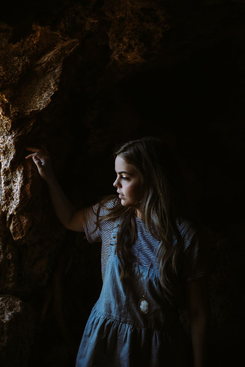 adults only, cave, rocks, human arm, women, casual clothing, 2K, inside, blue, girl, people, adult, wearing, young women, only women, striped, looking