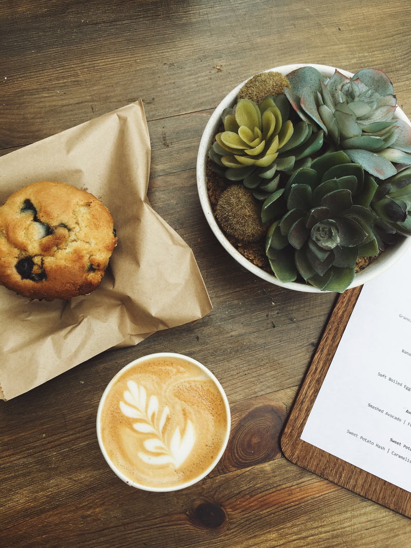 cup, freshness, frothy drink, food and drink, healthy eating, drink, no people, muffins, crockery, high angle view, directly above, indoors, wellbeing