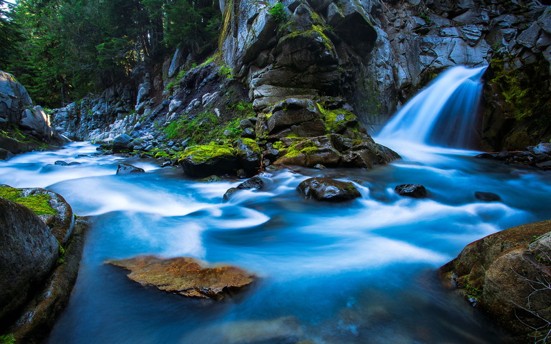 mount, hd, river, trees, solid, scenics - nature, mountain, flowing, no people, tree, water, flowing water, power in nature, rainier, beautiful, clear