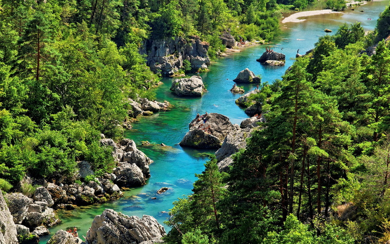 rock, outdoors, land, water, solid, languedoc, growth, national, forest, idyllic, pine, roussillon, gorges, 2K, park, river, plant, tranquility, france