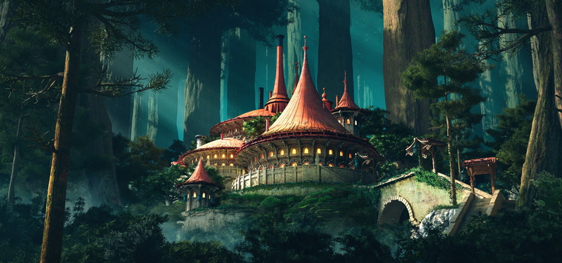 artwork, digital art, redwood, forest, 3D, architecture, environment, CGI, 1080P, trees