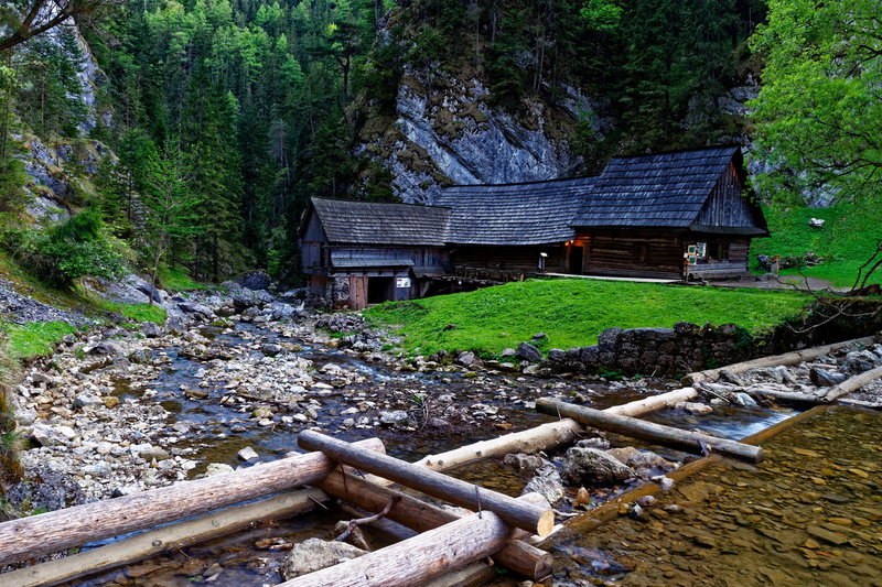 water mill, house, the grain, green color, nature, tree, no people, water, river, creek, tranquil scene, valley, building exterior, kvačany, plant, wooden mill