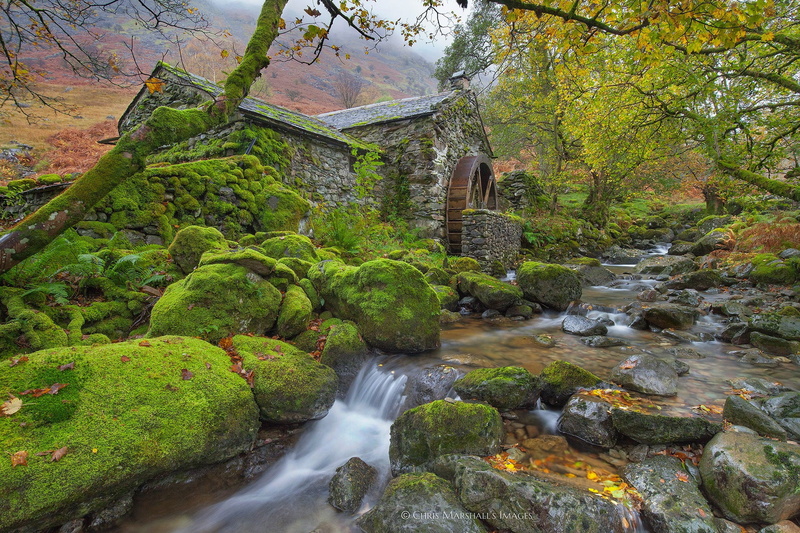 stream, England, Old Water Mill, 1080P, Cumbria, water mill, stones, moss, trees, river, Borrowdale Valley