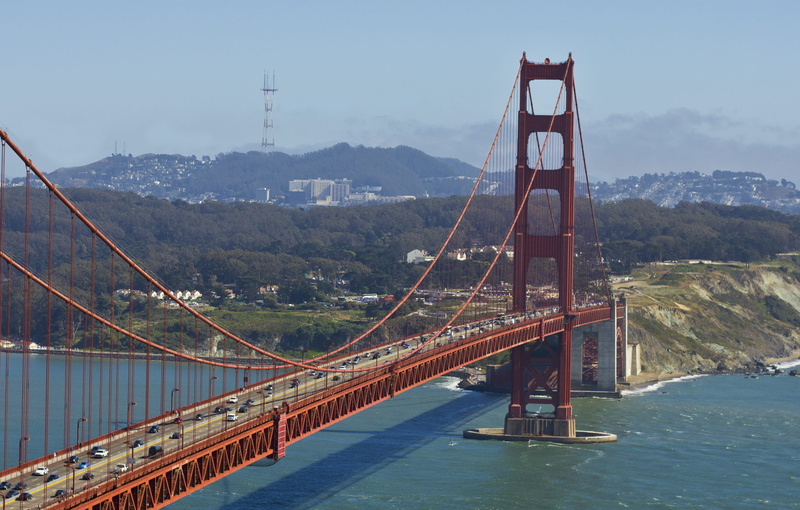 river, outdoors, green, mountain, united states, engineering, brown, connection, water, bridge - man made structure, tower, blue, golden gate view point