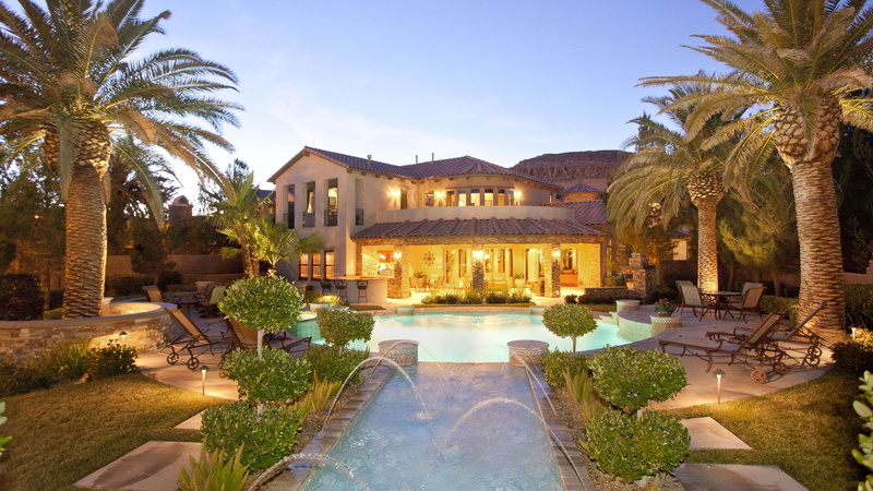 backyard, 1080P, swimming pool, house, palm trees, Las Vegas, San Alivia
