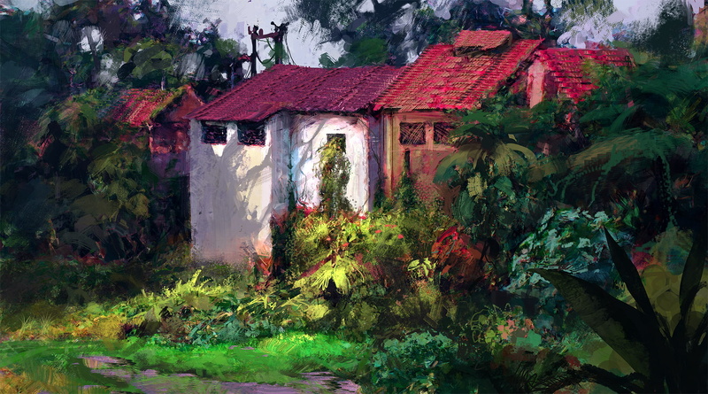 Finnian MacManus, painting, 720P, nature, colorful, backyard, watercolor, village, rural