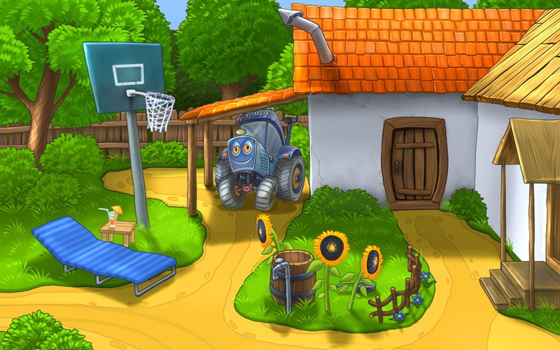 1920x1200, cartoon, painting, house, 1080P, basket, backyard, yard, vector
