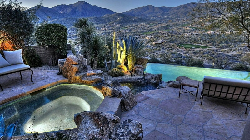 mountain, property, luxury, nature, architecture, lone mountain, plant, outdoors, beauty in nature, swimming pool, tropical climate, estate, desert, tranquility