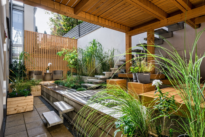 exterior, front or back yard, flower, ornamental grass, contemporary, garden, nature, built structure, luxury, landscape, architectural, wood, residential district