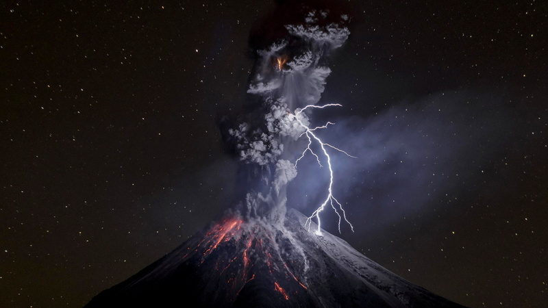 nature, volcanic eruption, 2K, lightning