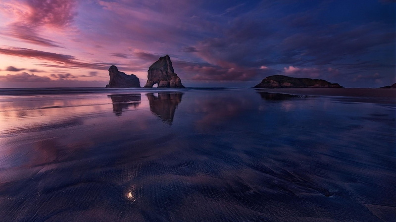 nature, 1080P, water, sunset, reflection, tranquility, dusk, scenics - nature, cloud, horizon, golden bay, beach, sea, cape farewell, lagoon, travel destinations