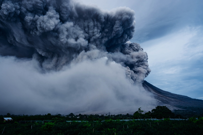 5K, beauty in nature, nature, no people, warning sign, volcanic crater, day, sky, land, indonesia, scenics - nature, smoke - physical structure, outdoors