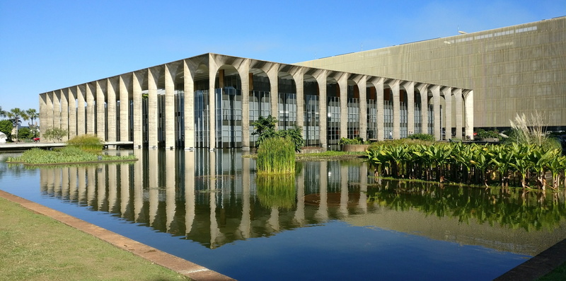 reflection, government, building exterior, sol, architecture, building, travel destinations, outdoors, built structure, brasilia, sky, niemeyer, day, plant