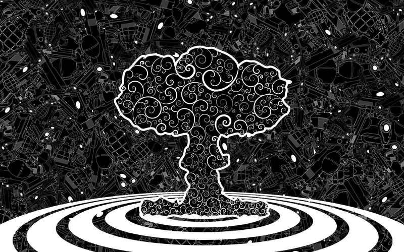 field, grass, outdoors, growth, grenades, black, park, ornate, tree, metal, circle, white, mushroom clouds, design, park - man made space, pattern, nature