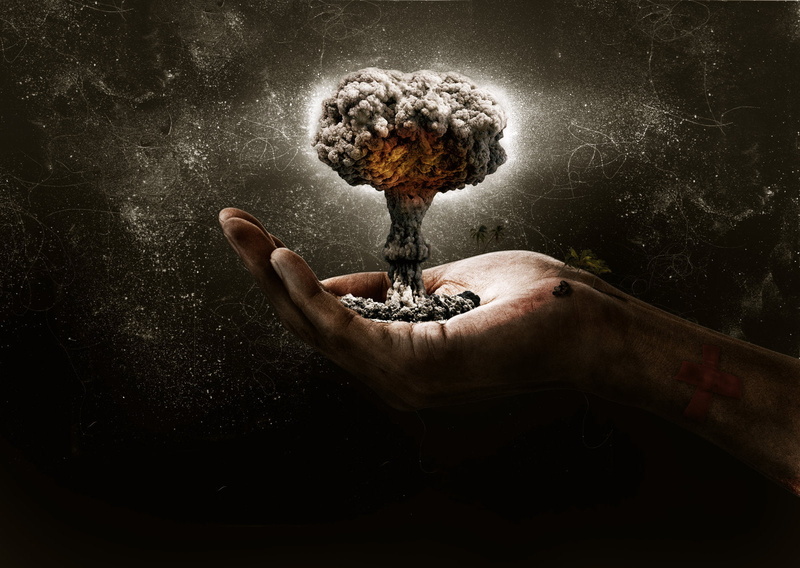 hand, miniature, Dark, mushroom, Explosion, Cloud, 720P, Nuclear, Blast