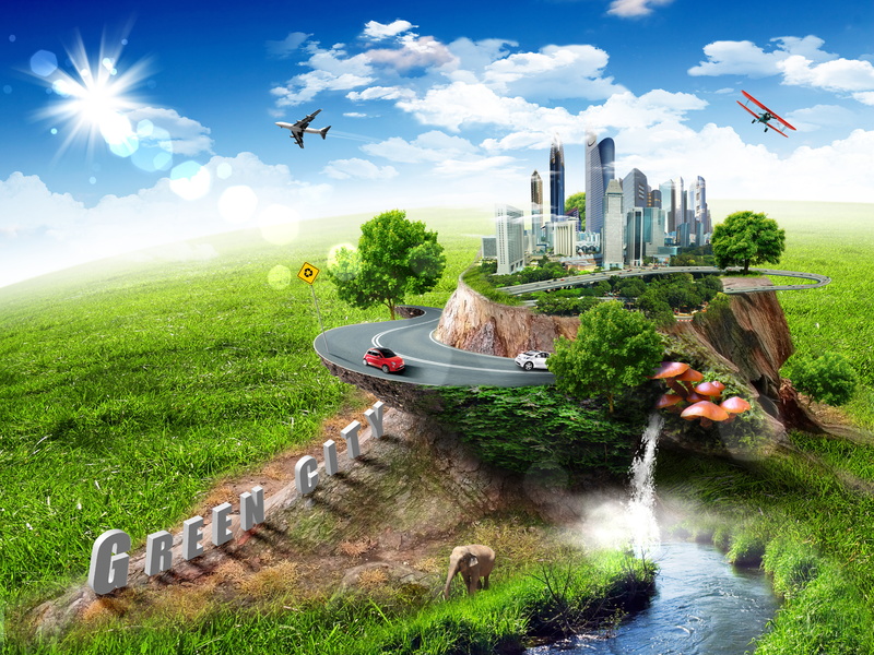 elephant, illustration, flying, office building exterior, building Exterior, backgrounds, plant, building, cloud - Sky, cityscape, air Vehicle, skyscraper