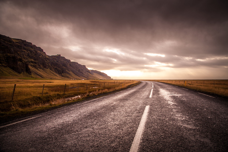 travel, outdoors, pavement, photography, sunset, 5K, viaje, asphalt, Road, Sunrise, concrete, highway, grass, Amanecer, landscape photography, nuevo, Islandia
