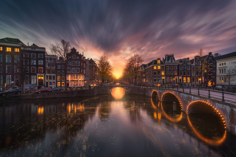 bridge, Amsterdam, street, Albert Dros, 1080P, channel, the evening