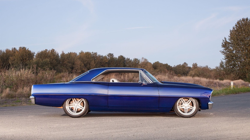 1080P, landscape, motor vehicle, car, blue, sky, nature, travel, outdoors, pro touring 1966 chevy nova, windows, tree, side view, day, plant, vintage car