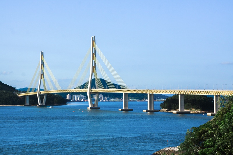 south coast, korea, traffic, connection, and boo, day, clear sky, transportation, famous Place, engineering, landscape, also hanryeosu, sea, island, 4K