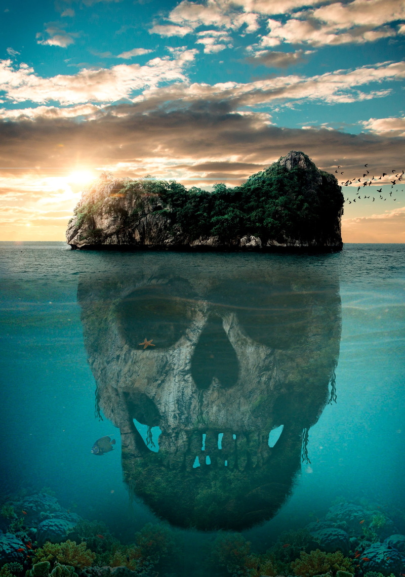 poster, tropical, scenics - nature, land, ocean, kingdom, sea, sky, movie, sun, tranquility, marine, beach, fallen, jurassic, outdoors, landscape, coast