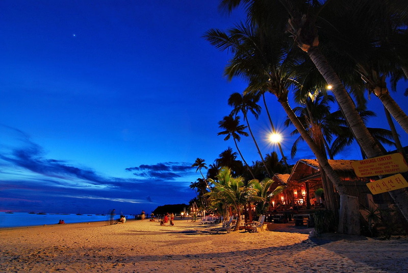 blue, sand, trees, beauty in nature, tree, scenics - nature, land, night, lighting equipment, illuminated, Philippines, palm tree, tropical climate, seashore