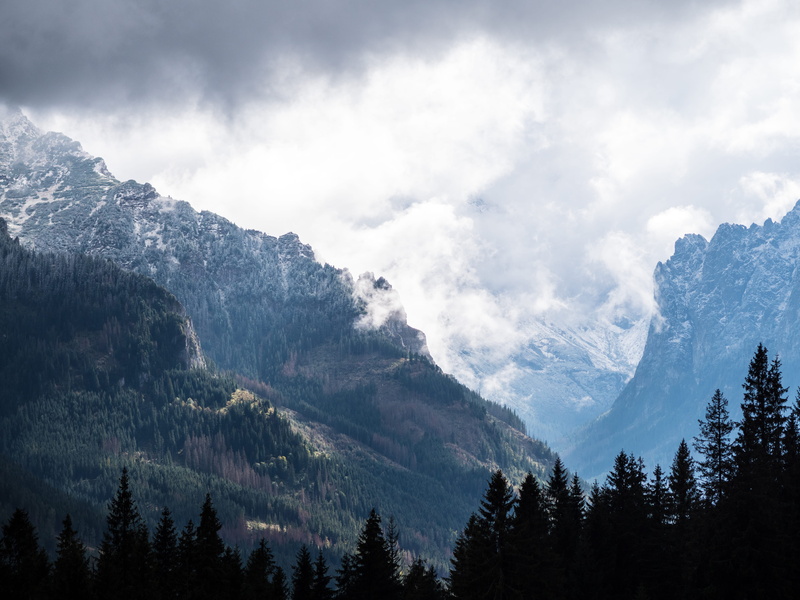 outdoors, sky, cloud - sky, mountain peak, no people, pine tree, snow, plant, rusinowa polana, cold temperature, snowcapped mountain, zakopane, tranquil scene