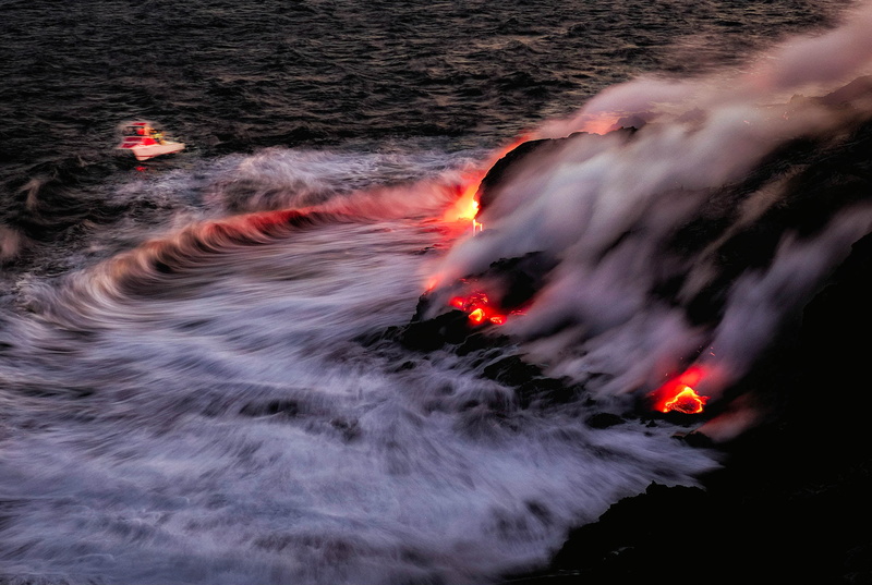big, Pacific Ocean, Kilauea, Gods, Volcano, Watching, 2K, Creation, Vehicles, danger, water, Sea, wave, yacht, waves, nature, near, Big Island, Boat, Pele