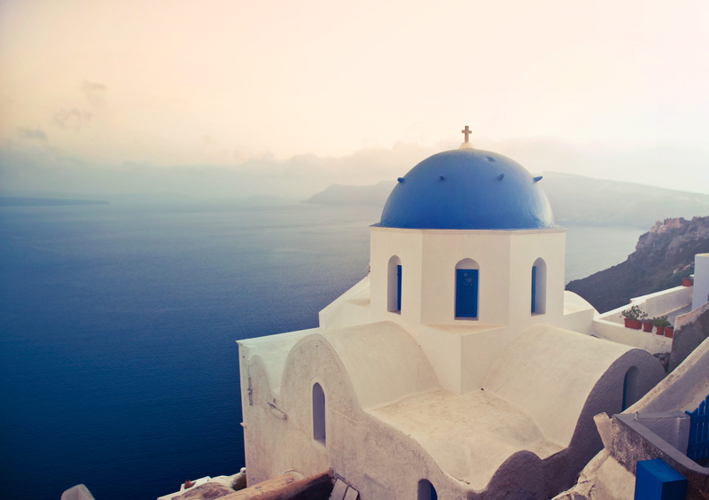 blue dome church, white, churches, religion, famous, near, european, travel, volcanic, vacations, island, idyllic, no people, nature, church, architecture