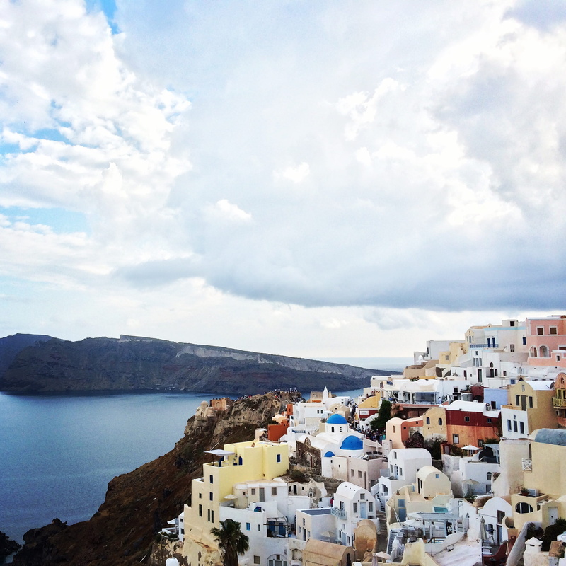greece, cityscape, santorini, mountain, pink, built structure, residential district, yellow, town, townscape, travel, no people, sea, 1080P, blue, building exterior