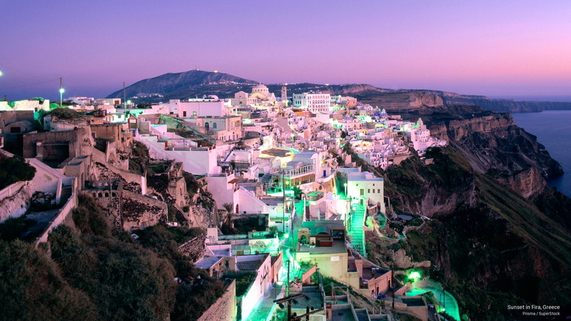 sunset, fira, Europe, greece, 2K