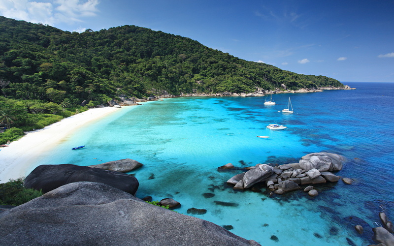 group, no people, water, tree, sky, solid, day, non-urban scene, similan, plant, land, tranquil scene, rock - object, turquoise colored, andaman, beauty in nature