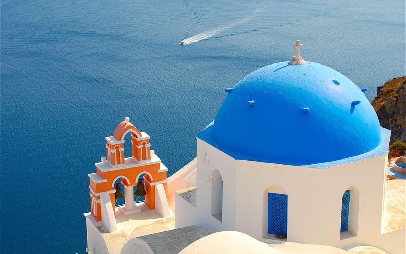 1080P, world, santorini, church, house, dome, greece, blue, 1920x1200