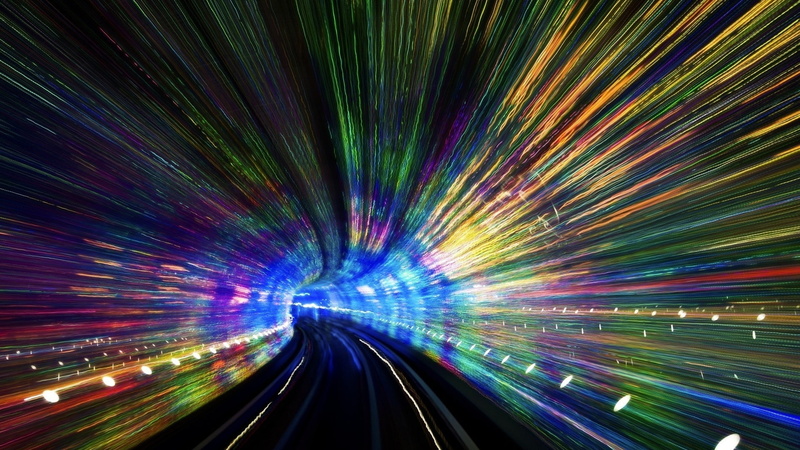 colorful, tunnel, motion blur, railway, lines, 1080P, subway
