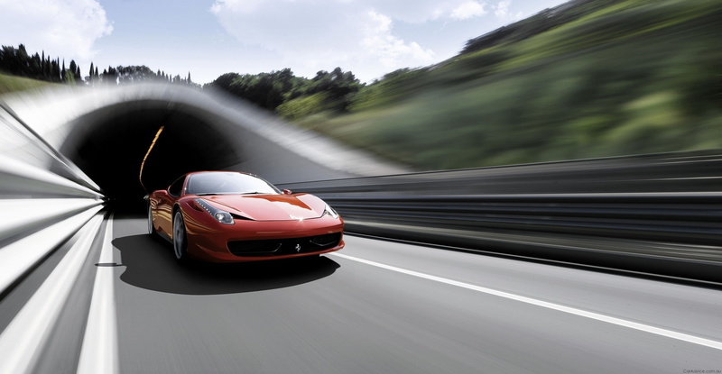 sports car, 2K, car, Ferrari, motion blur, tunnel