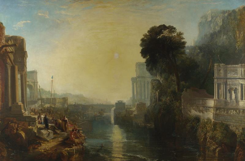William Turner, picture, river, Dido Building Carthage, 2K, myth, bridge, landscape