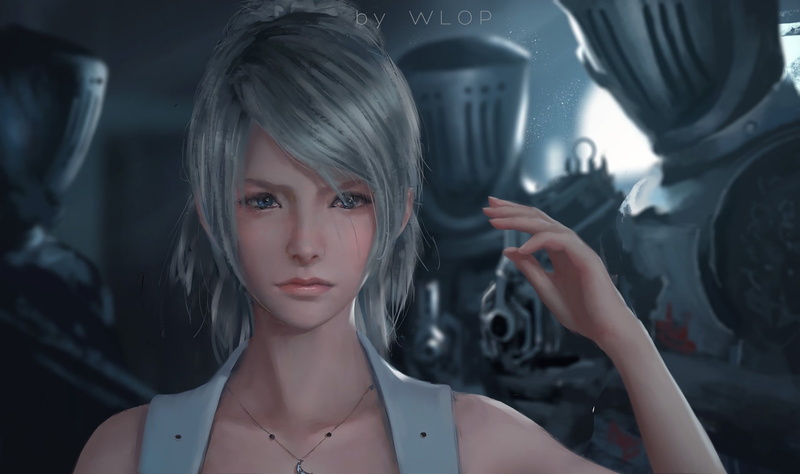 Games, final fantasy xv, artwork, lunafreya nox fleuret, painting, silver hair, 1080P
