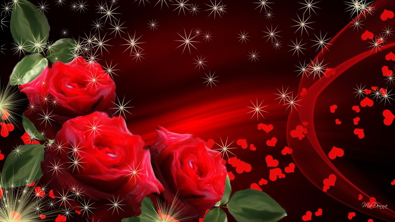 sparkles, red roses, heart, 1080P, valentines day, scatter, hearts, ache, stars, silk, swirls, 3d and abstract