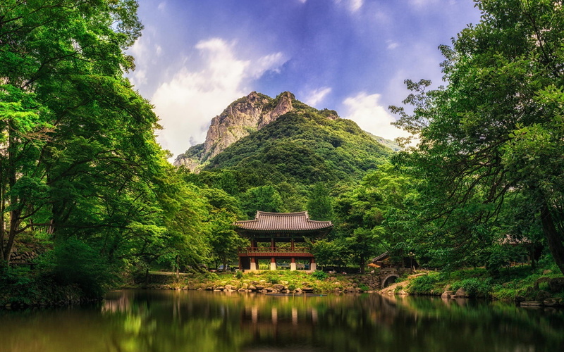Lake, Mountain, Trees, Arbor, China, 1080P, Park