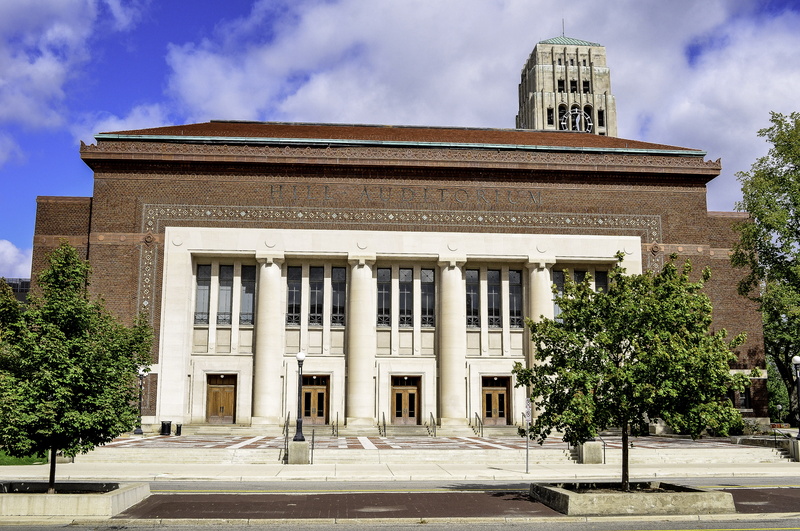 no people, sky, facade, plant, Ann Arbor, Hill Auditorium, public domain, architecture, tree, colonnade, auditorium, uSA, university, building Exterior