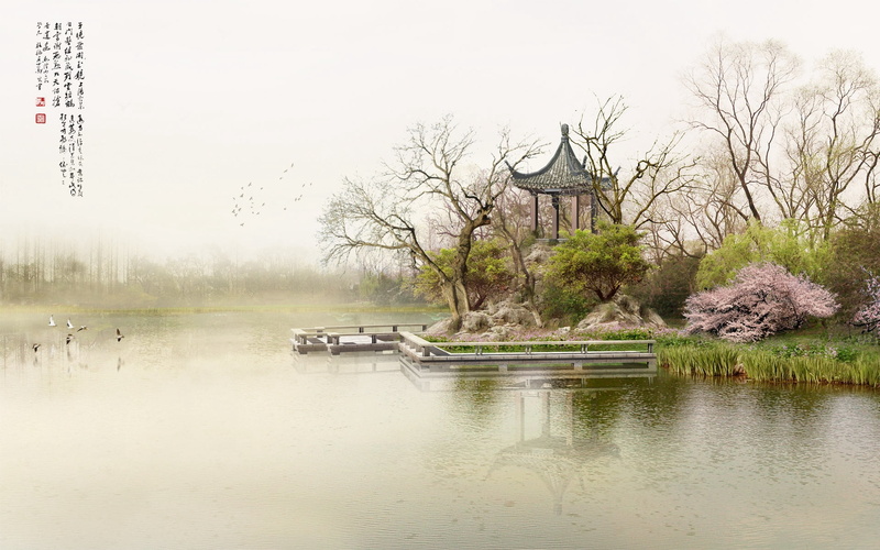 scenics - nature, hieroglyphs, tranquility, pink, china, outdoors, coast, travel, plant, nature, arbor, beauty in nature, history, famous Place, architecture