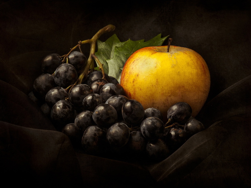 grapes, apples, food, 1080P, fruit