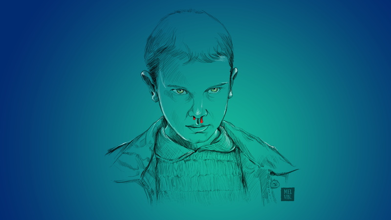 portrait, painting, Millie Bobby Brown, man, 4K, 5K, Eleven, Artwork, Stranger Things
