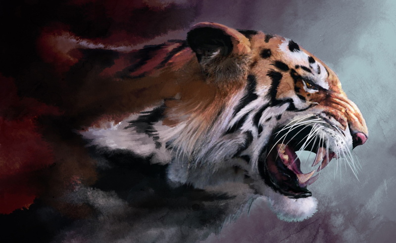 big cat, mammal, cat, Painting, animal wildlife, animal themes, white tiger, animal teeth, negative emotion, animal mouth, anger, mouth, Tiger, animal