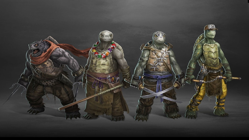 Teenage Mutant Ninja Turtles, illustration, side by side, cartoon, holding, full length, weapon, headwear, activity, tmnt, men, wood - material, comics