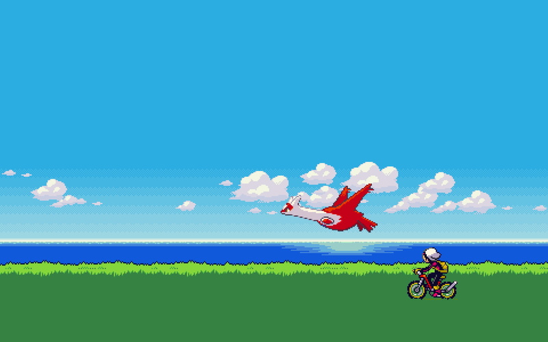 Pokémon trainers, anime, 1080P, Latias, clouds, Pokémon, pixels, pixel art