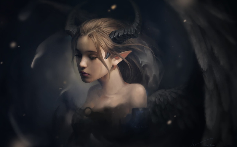 horns, girl, 1080P, fantasy